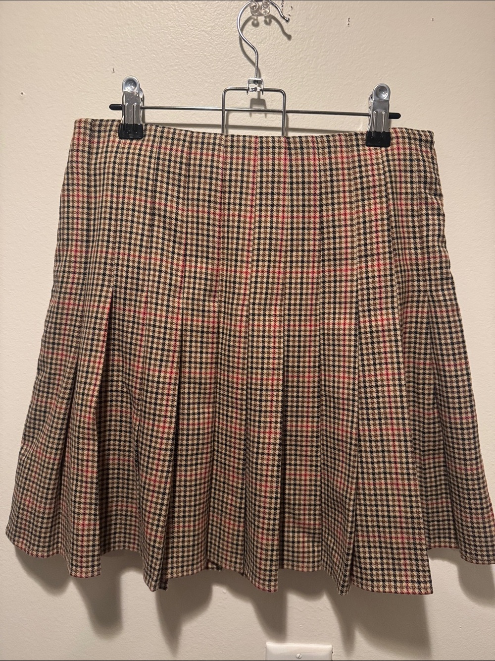 Brandy Melville Brown Plaid Pleated Skirt with Red Accents